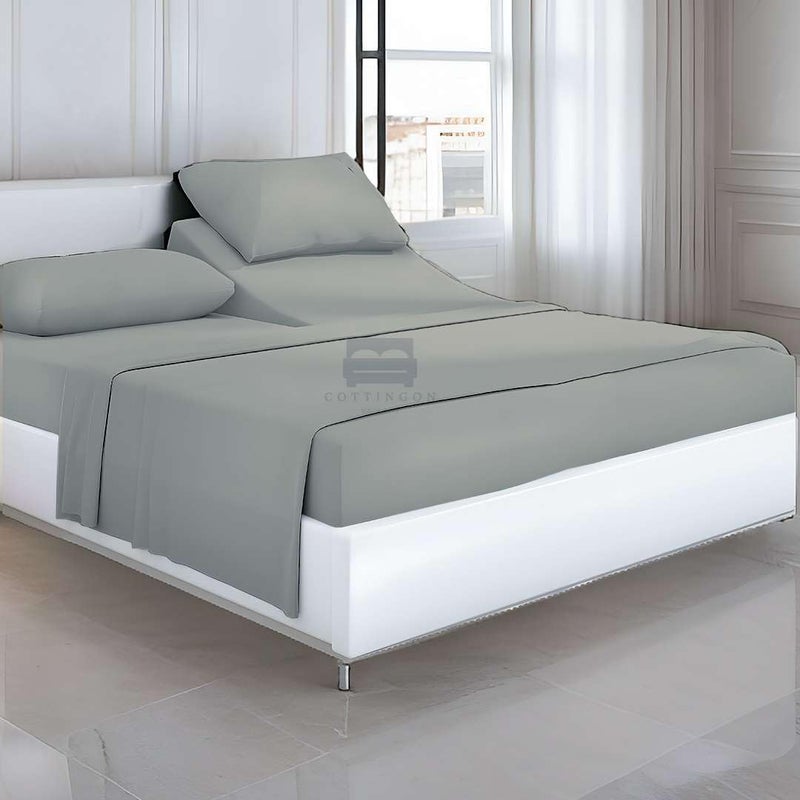 Cottingon Top Split King Sheets Set for Adjustable Bed - 4 Piece Sleep Number Bed Sheets - 100% Egyptian Cotton - 16 Inch Deep - 28 Split King - Light Grey Solid - Image 1